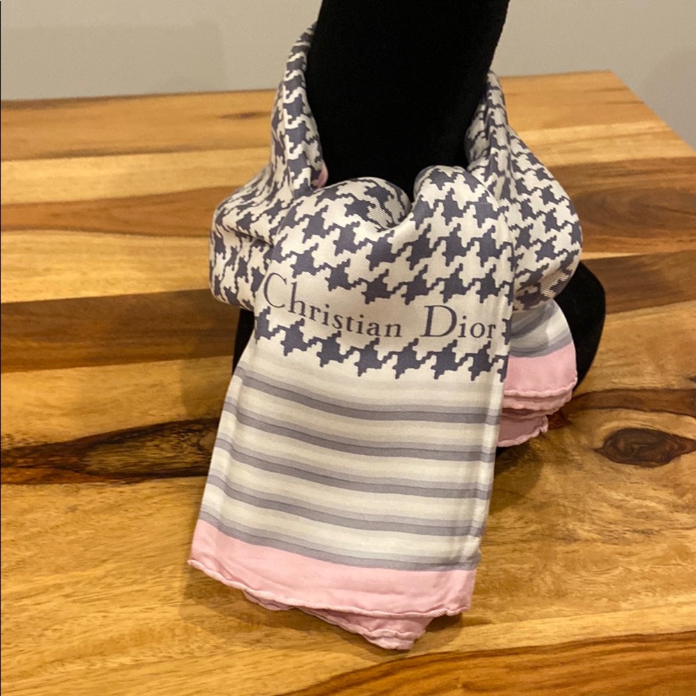 Christian Dior Houndstooth and Striped Scarf